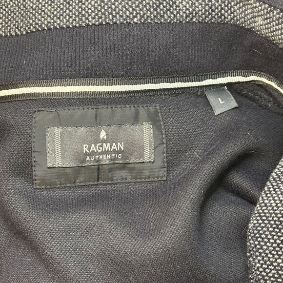 Ragman Full Zip Up Knit Sweater Navy Blue Size Large - Picture 3 of 4